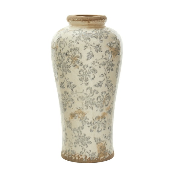 Nearly Natural 16in. Tuscan Ceramic Floral Scroll Urn Vase