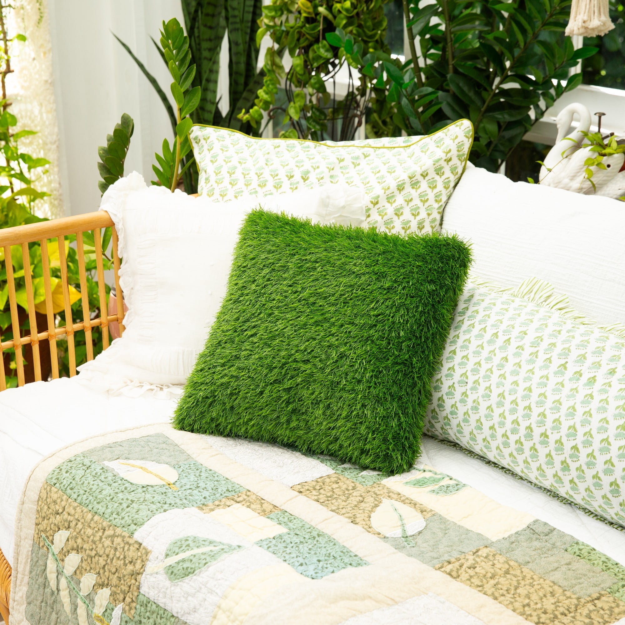 Nearly Natural UV-Resistant Artificial Outdoor Grass Throw Pillow - 16"
