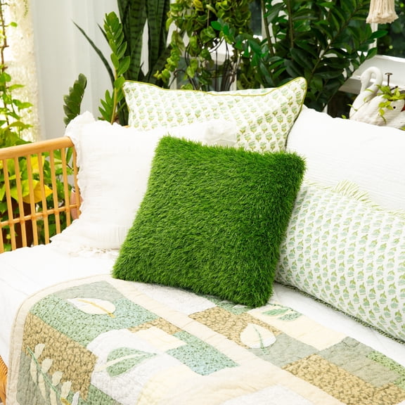 Nearly Natural UV-Resistant Artificial Outdoor Grass Throw Pillow - 16"