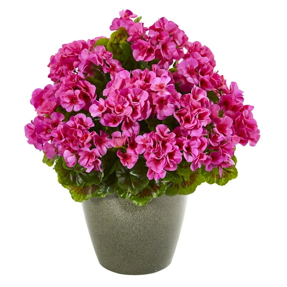 Nearly Natural 17" Plastic and Polyester Geranium Artificial Plant UV Resistant (Indoor/Outdoor), Pink