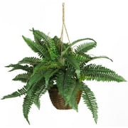 Nearly Natural 18" Boston Fern Artificial Plant in Hanging Basket, Green