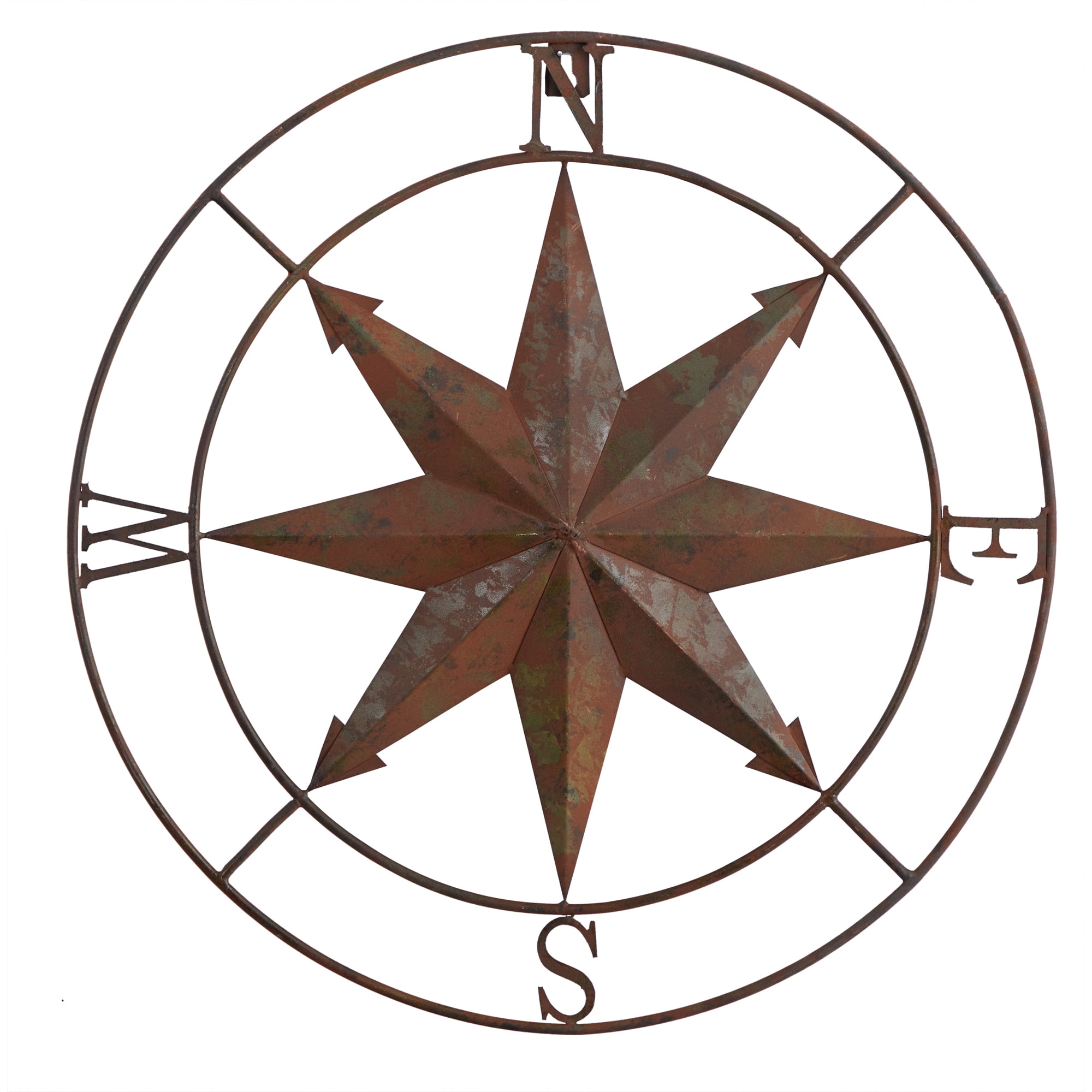 Nearly Natural 18" Rustic Coastal Compass Everyday Decorative Metal Art ...