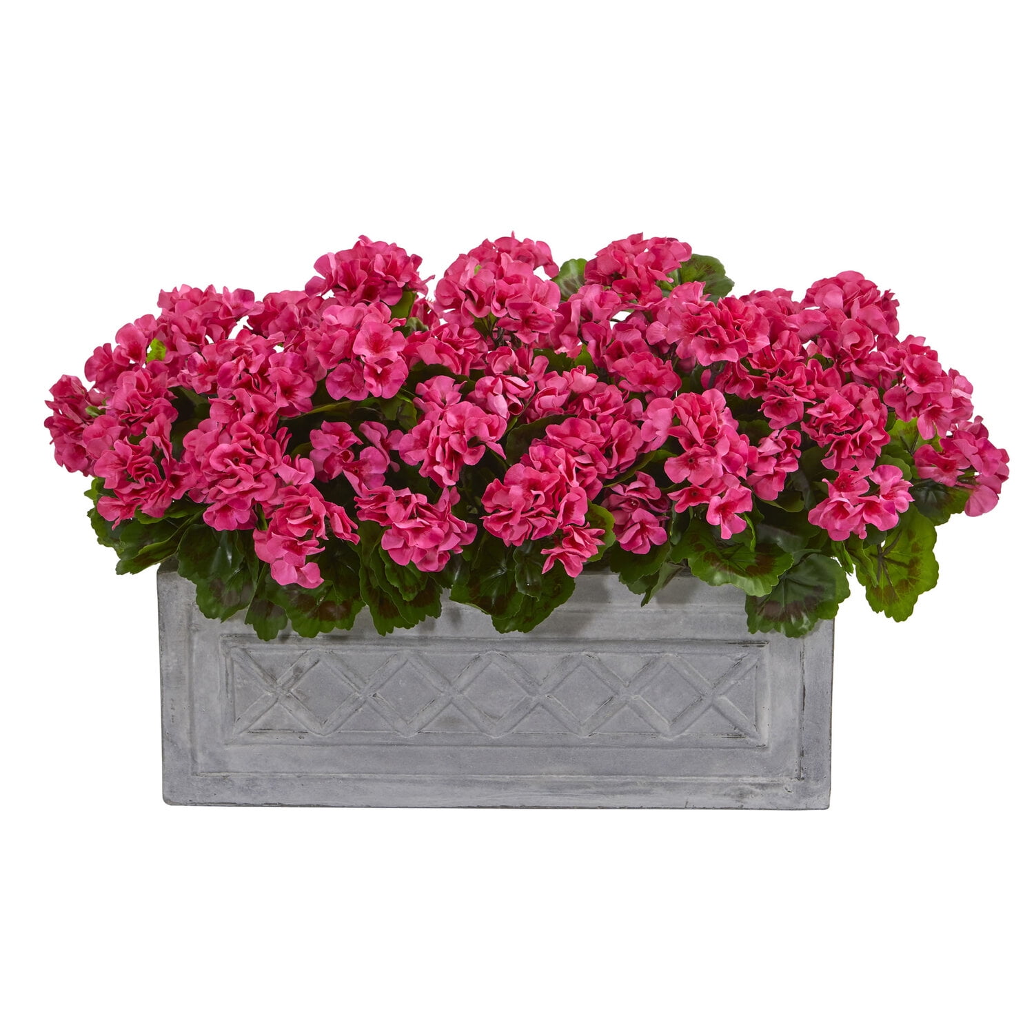 Nearly Natural 18'' Pink Geranium Artificial Plant in Stone Planter