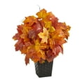 thumbnail image 1 of Nearly Natural 18in. Autumn Maple Leaf Artificial Plant in Embossed Black Planter, Orange, 1 of 3