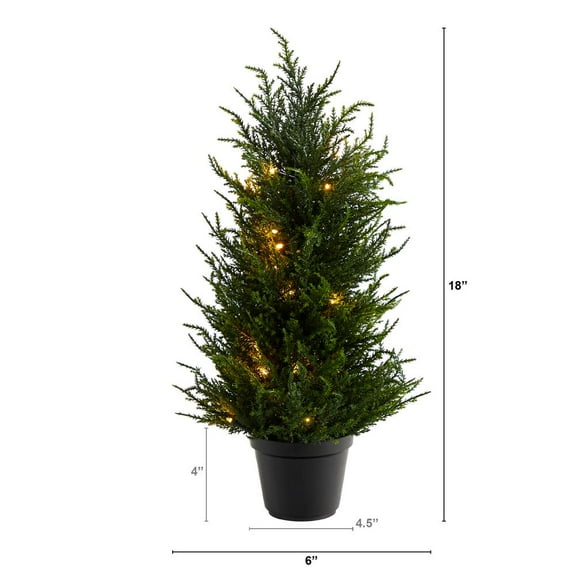 Nearly Natural 18in. Cedar Artificial Tree with LED Lights UV Resistant (Indoor/Outdoor)