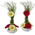 thumbnail image 1 of Nearly Natural 18in. Gerber Daisy and Grass Artificial Arrangement in White Vase (Set of 2), 1 of 2