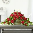 thumbnail image 1 of Nearly Natural 18in. Poinsettia and Variegated Holly Artificial Plant in Vintage Decorative Basket (Real Touch), 1 of 3