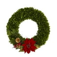 thumbnail image 1 of Nearly Natural 18in. Tea Leaf, Poinsettia and Pine Artificial Wreath, 1 of 3