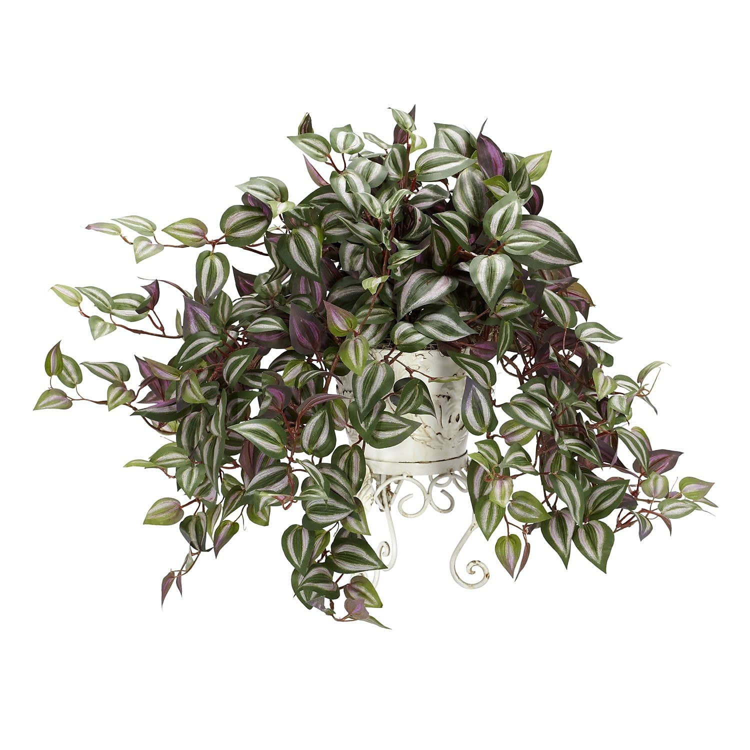 Lush Silk Wandering Jew in Elegant Metal Planter, 23" Tabletop Display