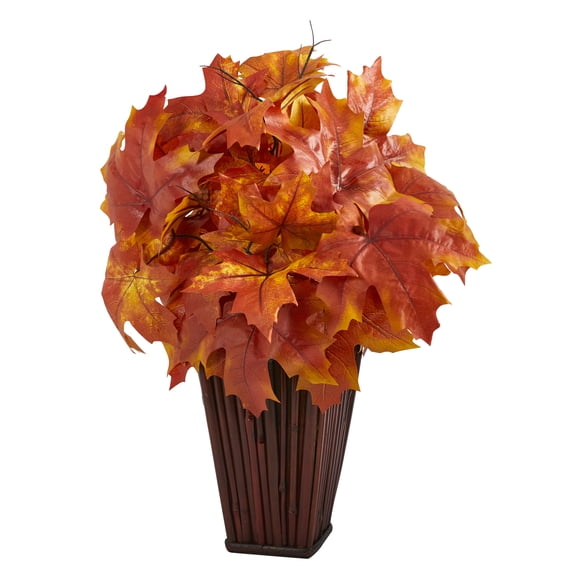 Nearly Natural 19" Autumn Maple Leaf Artificial Plant in Decorative Planter, Orange
