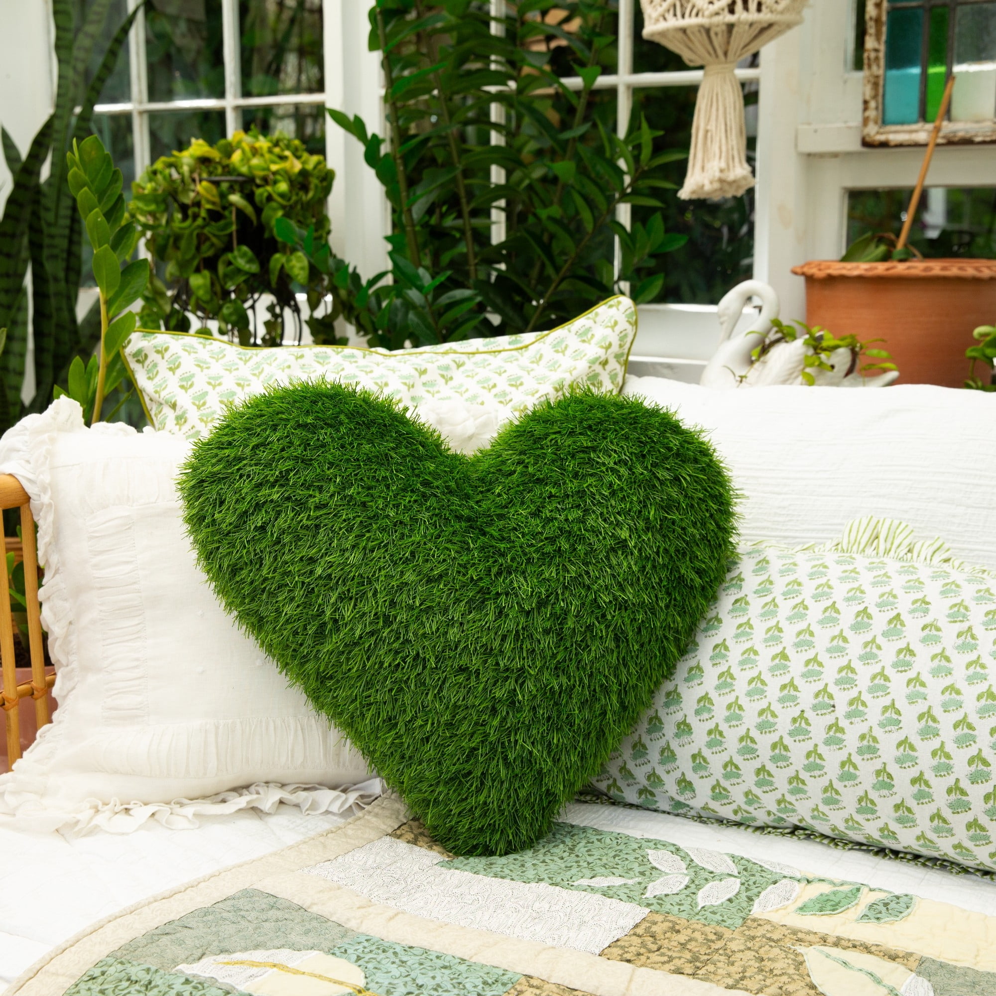Nearly Natural UV-Resistant Artificial Outdoor Heart Shaped Throw Pillow - 19"