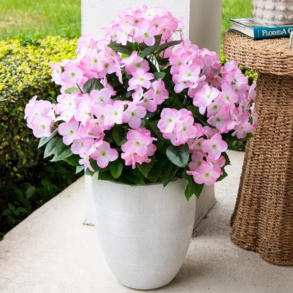Nearly Natural UV-Resistant Artificial Hydrangea Outdoor Bush Plant - 19" - Pink - Set of 3
