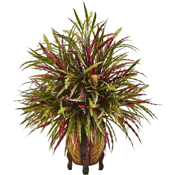 Nearly Natural 2.5' Autumn Grass Arrangement in Decorative Woven Planter