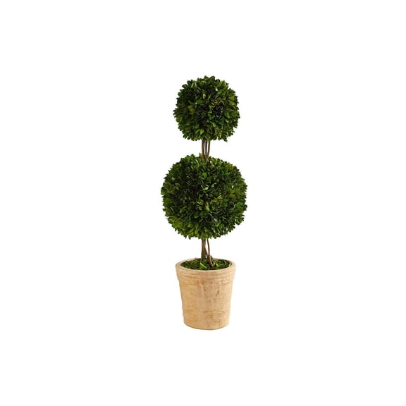 Nearly Natural 2.5' Boxwood Double Ball Artificial Topiary in Planter, Green