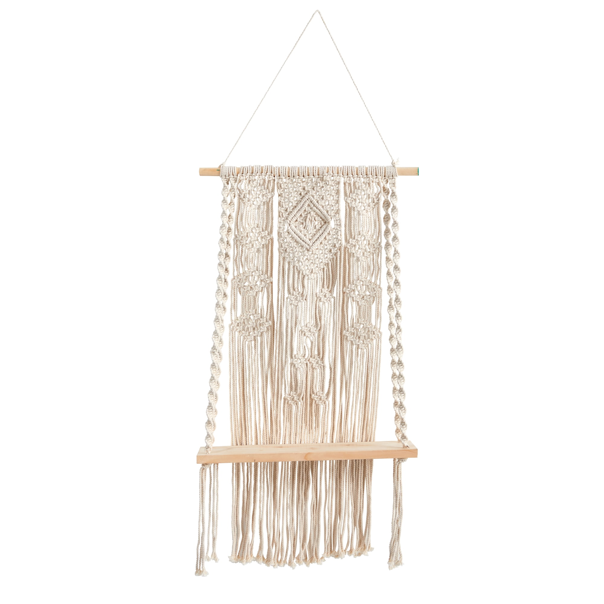 Nearly Natural 2.5' x 1.5' Hand Crafted Woven Macrame Wall Hanging with Wooden Shelf