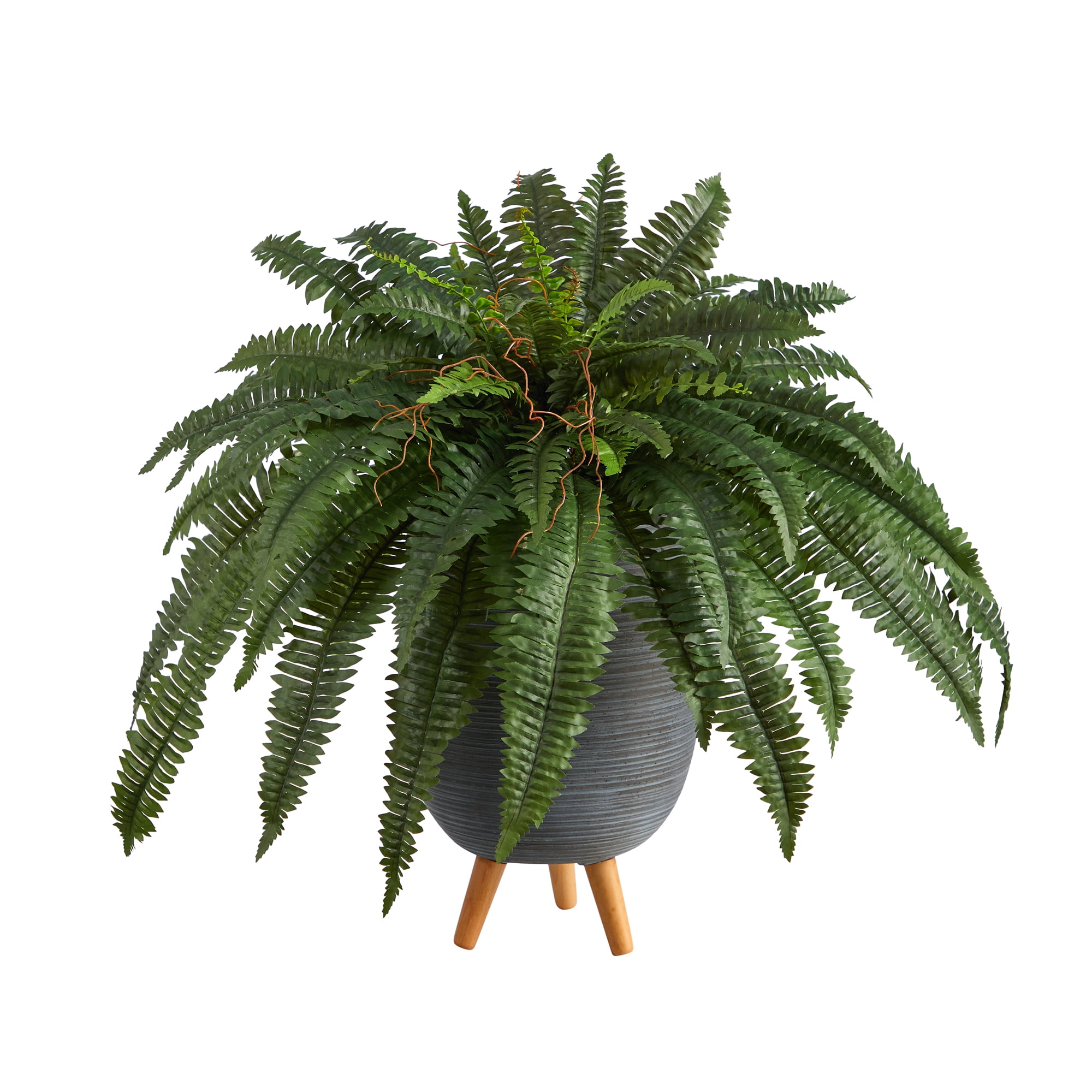 Nearly Natural 2.5ft. Boston Fern Artificial Plant in Gray Planter with Stand