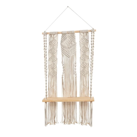 Nearly Natural 2.5ft. x 1.5ft. Layered Macrame Wall Hanging with Wooden Shelf