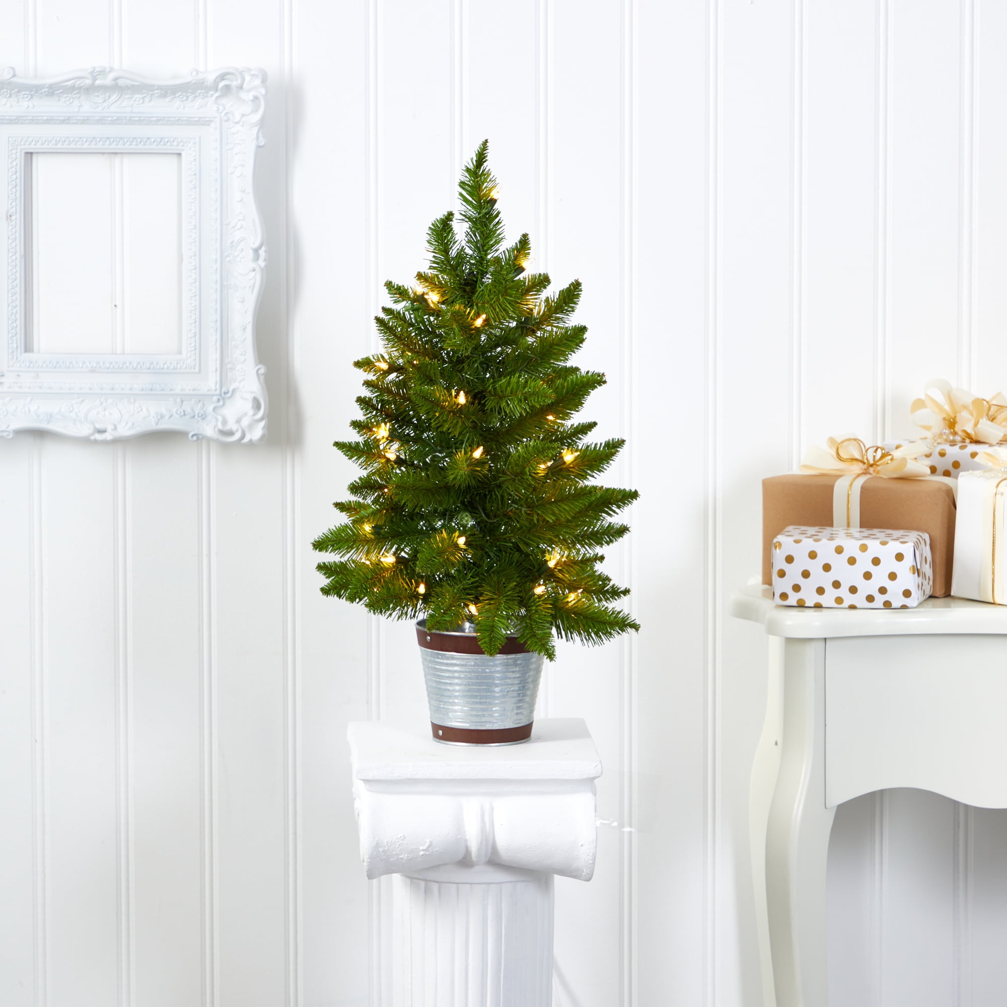 Nearly Natural 2' Green Pine Artificial Christmas Tree Prelit 35 Warm White Lights