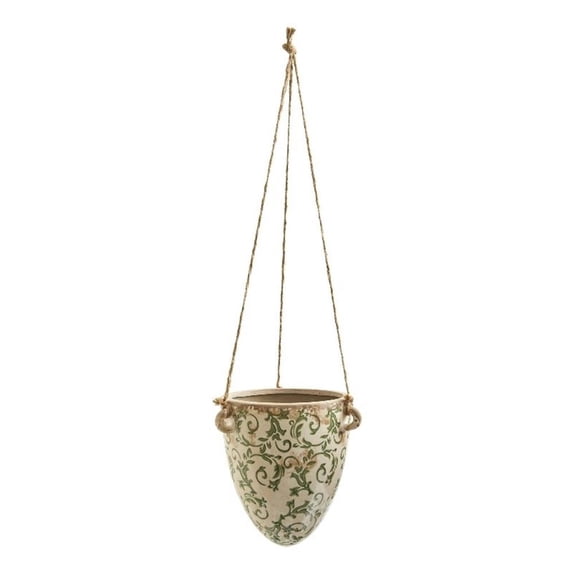 Nearly Natural 2' Green Tuscan Hanging Ceramic Scroll Planter