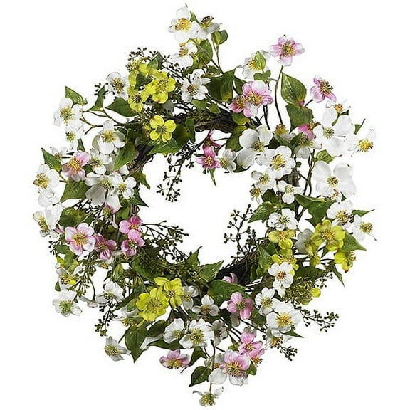 Nearly Natural 20" Dogwood Floral Polyester Artificial Wreath (Assorted Colors)