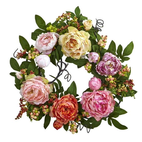 Nearly Natural 20" Mixed Peony & Berry Floral Artificial Wreath (Assorted Colors)