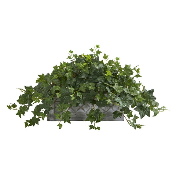Nearly Natural 20" Puff Ivy Artificial Plant in Stone Planter, Red