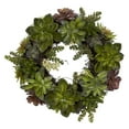 thumbnail image 1 of Nearly Natural 20" Succulent Wreath - Green, 1 of 3