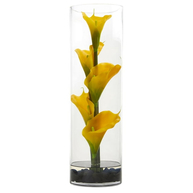 Nearly Natural 20 in. Calla Lily in Cylinder Glass Vase - Walmart.com