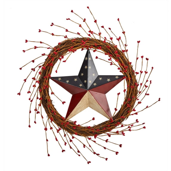 Nearly Natural 20in. Americana Patriotic Star Wreath Red White and Blue