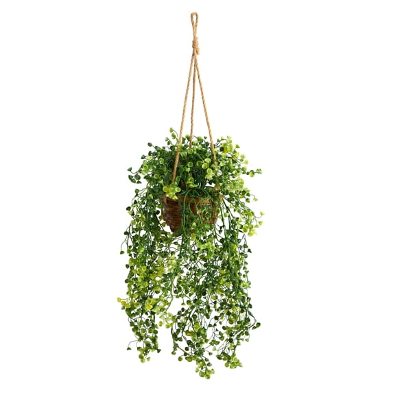 Nearly Natural 20" Baby Tear Artificial Plant in Hanging Basket in Green