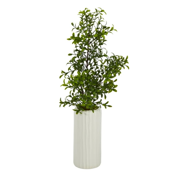 Nearly Natural 20in. Boxwood Artificial Plant in White Planter