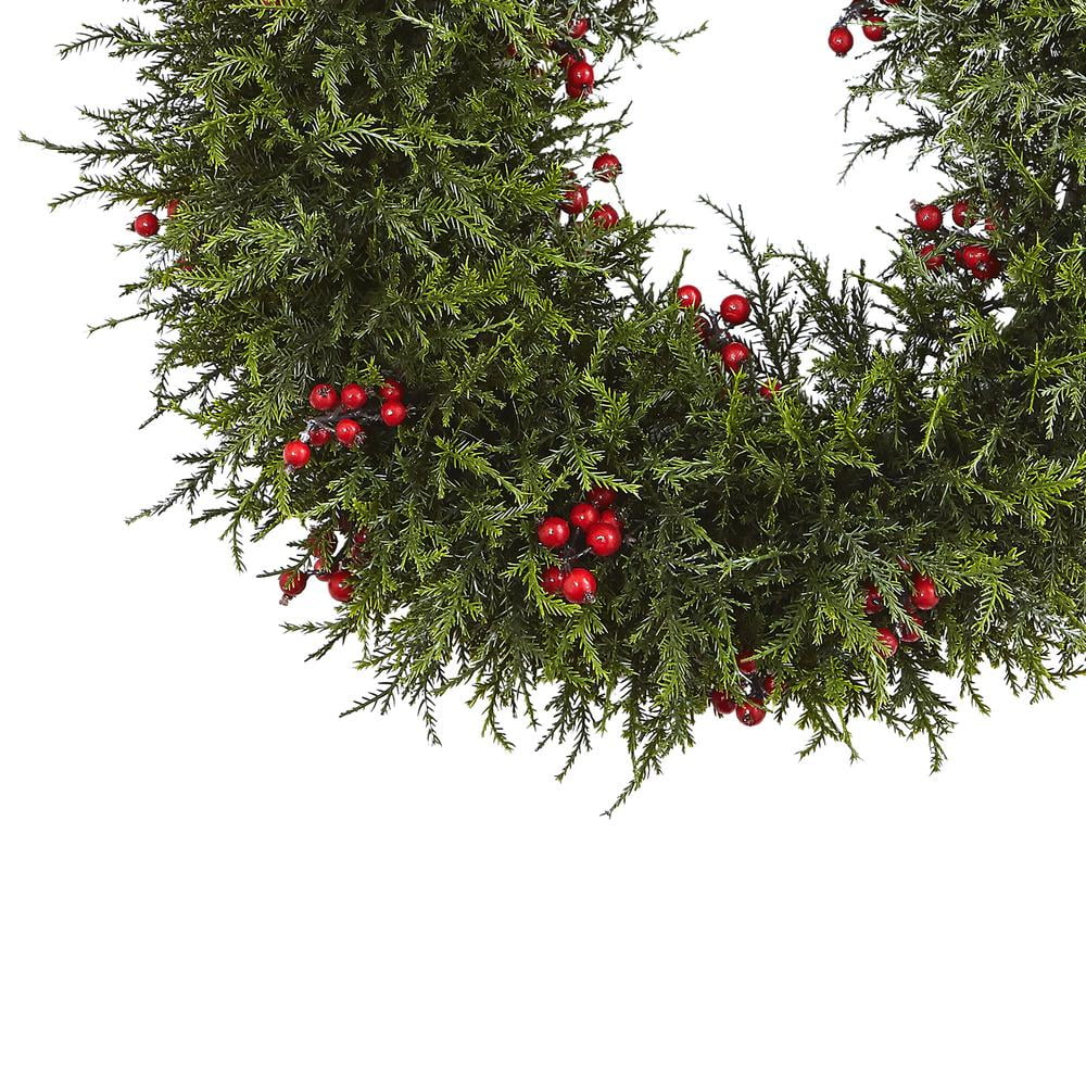 Lush Pine Cedar and Berry 20" Winter Outdoor Wreath