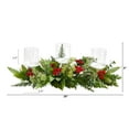 thumbnail image 1 of Nearly Natural 20in. Holiday Winter Greenery and Berries Triple Candle Holder Artificial Christmas Table Arrangement, 1 of 4