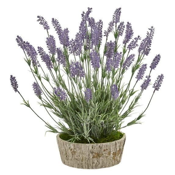 Nearly Natural 20in. Lavender Artificial Plant in Weathered Oak Planter-Style:In Weathered Oak Planter