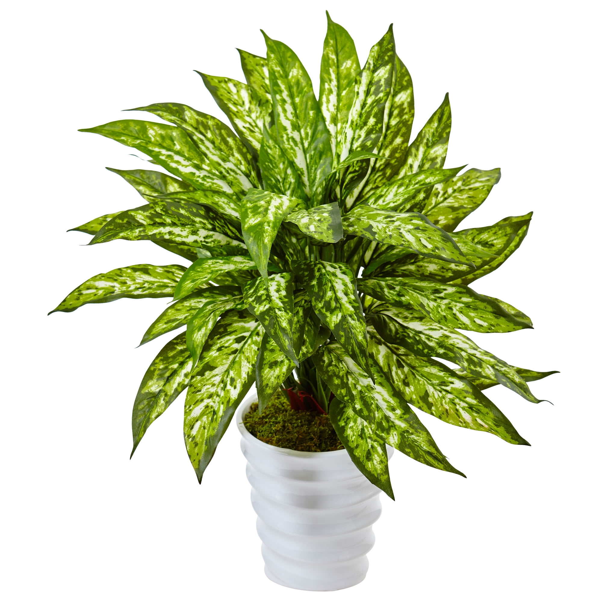 Nearly Natural Aglaonema Silk Plant in Swirl Planter