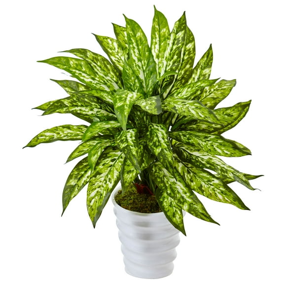 Nearly Natural Aglaonema Silk Plant in Swirl Planter