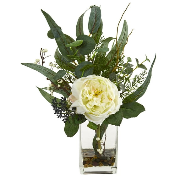 Nearly Natural 21-In. Rose and Eucalyptus Artificial Arrangement