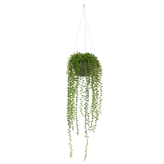 Nearly Natural 21" String of Pearl Plastic Artificial Plant Hanging Basket, Green