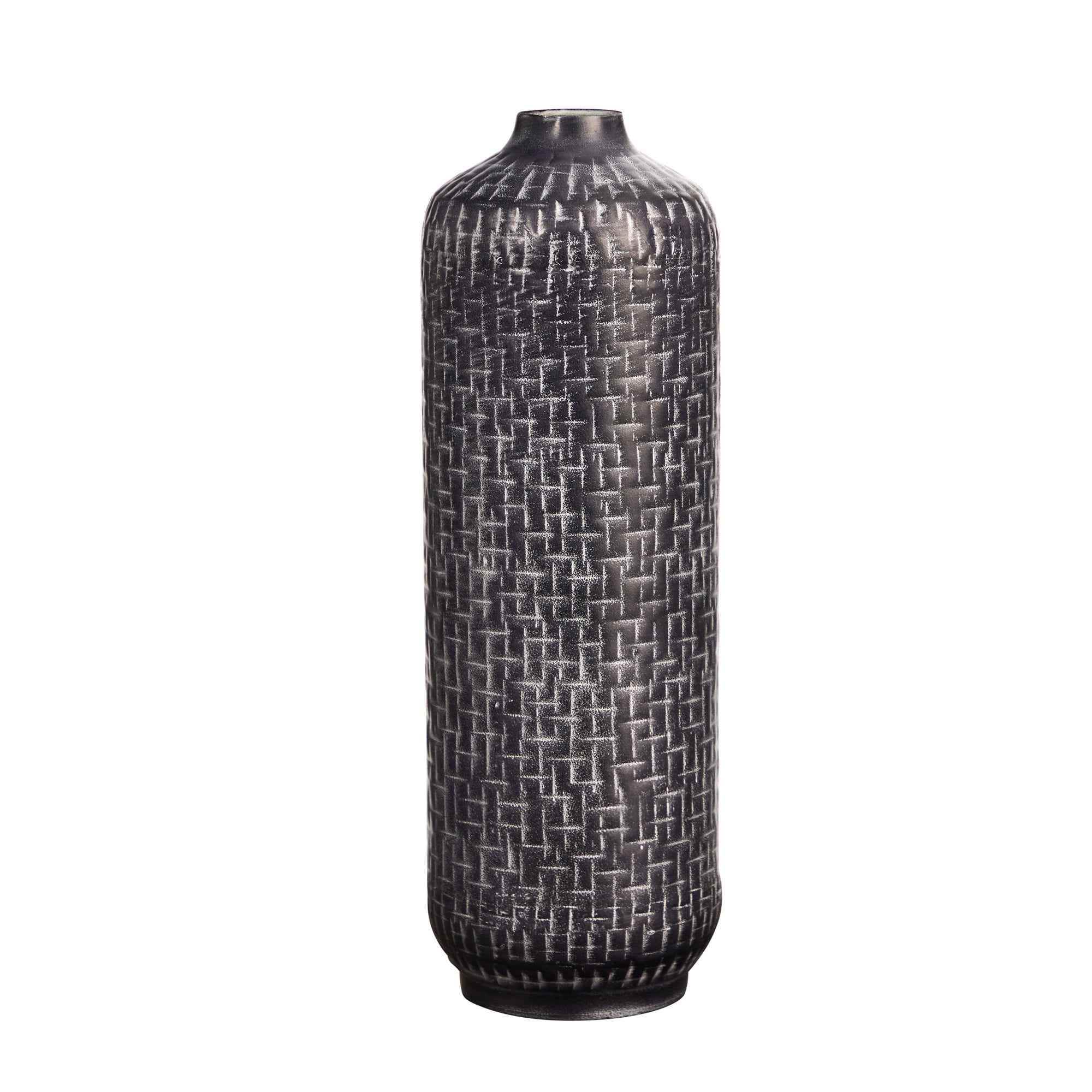 Nearly Natural 21in. Embossed Metal Cylinder Vase, Gray