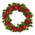 thumbnail image 1 of Nearly Natural 21in. Poinsettia and Variegated Holly Artificial Christmas Wreath, Red, 1 of 3