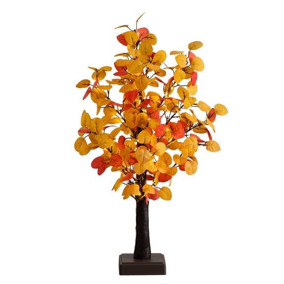 Nearly Natural Pre-Lit Eucalyptus Artificial Fall Harvest Tree - 21" - Warm White LED Lights