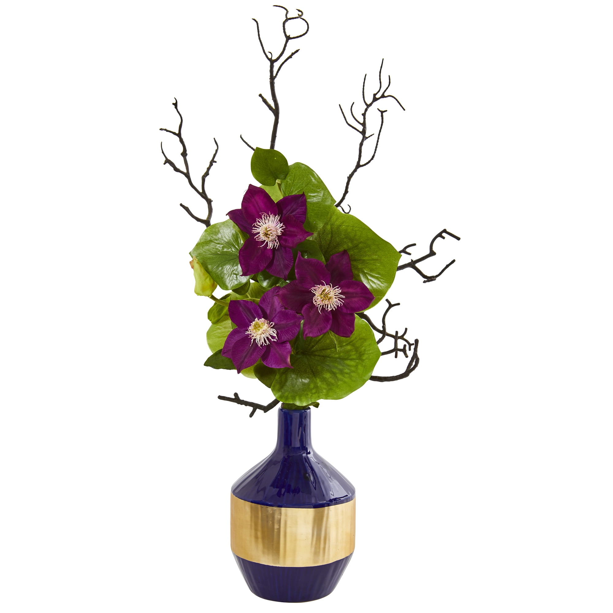 Nearly Natural 22” Anemone and Lotus Leaf Artificial Arrangement in Vase