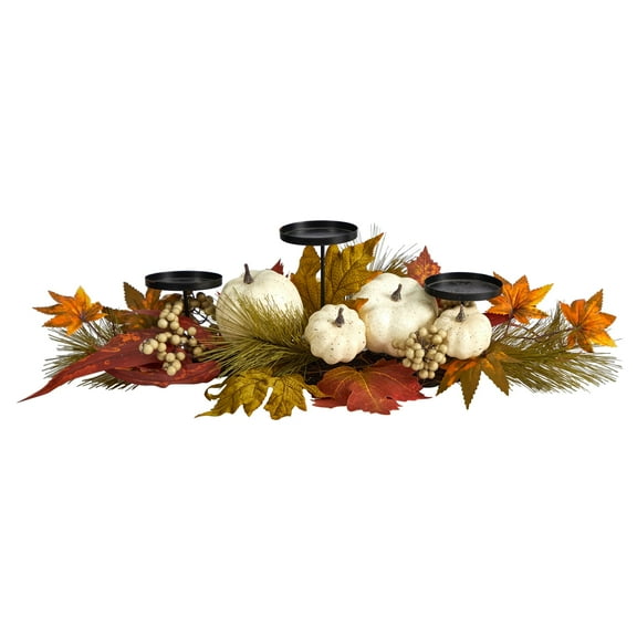 Nearly Natural 22" Fall Pumpkin and Maple Leaf Autumn Candelabrum Artificial Flowers, Multi-color