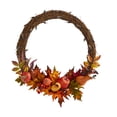 thumbnail image 1 of Nearly Natural 22" Pumpkin and Maple Artificial Autumn Wreath with 50 Warm White LED Lights, Orange, 1 of 5