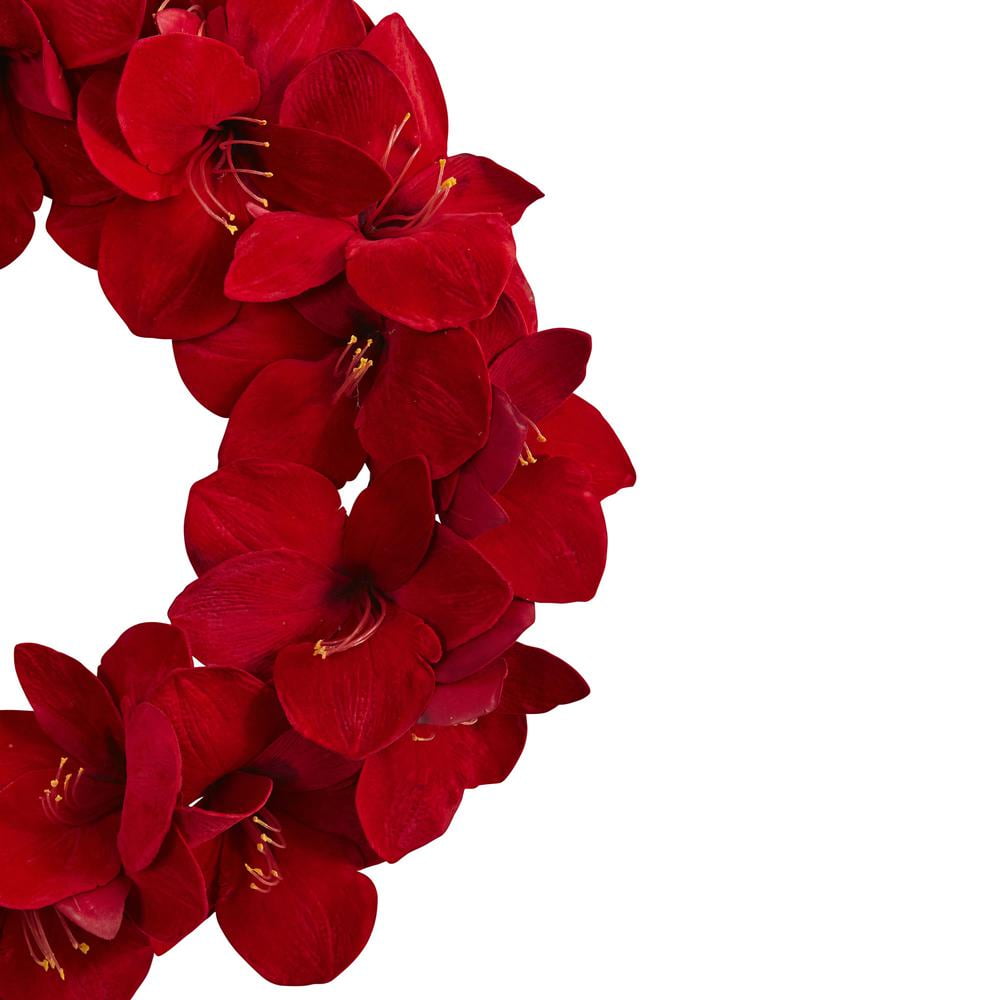 22" Red Artificial Amaryllis Outdoor Wreath