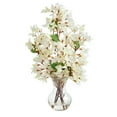 thumbnail image 1 of Nearly Natural 22in. Artificial Bougainvillea Arrangement with Fluted Glass Vase, White, 1 of 4