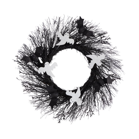 Nearly Natural 22in. Halloween Ghost and Bats Twig Wreath