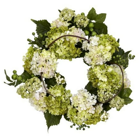 Nearly Natural 22in. Hydrangea Wreath, Cream/Green