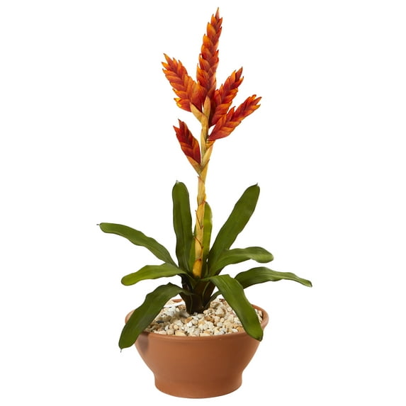 Nearly Natural 23in. Tropical Bromeliad Artificial Plant in Terracotta Planter, Orange