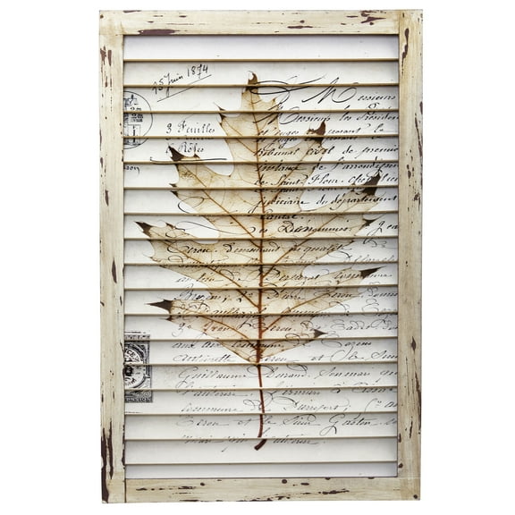 Nearly Natural 24" Maple Leaf Window Shutter Wall Decor, Cream